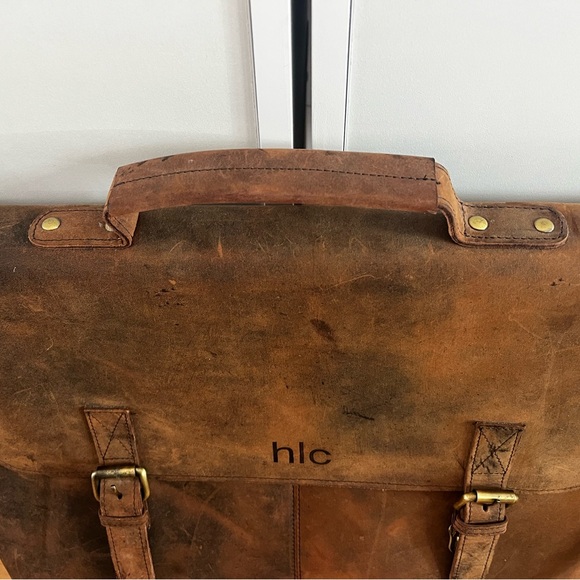 MENS CRAZY HORSE LEATHER SHOULDER MESSENGER LAPTOP BAG - Picture 5 of 16